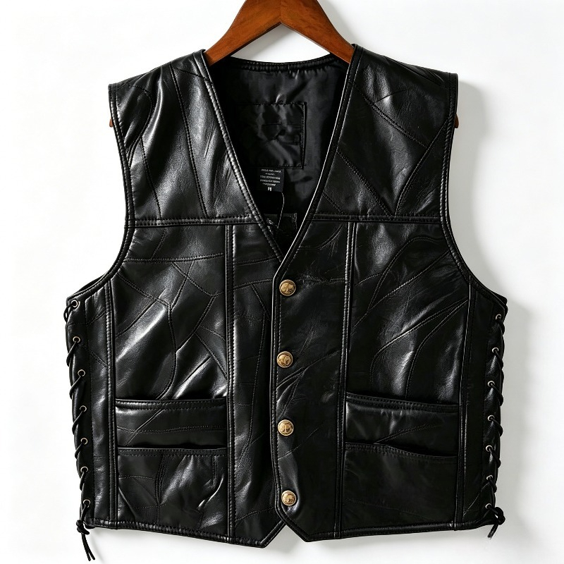 Men's Black Patchwork Leather  - Motorcycle Gear Jacket ulasan dan harga